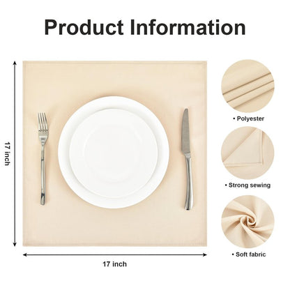 Wolkemer Set of 4 Beige Cloth Napkins 17 x 17 Inches Solid Washable Polyester Dinner Napkins with Hemmed Edges for Dinners Parties Weddings Banquets Events Table Decoration