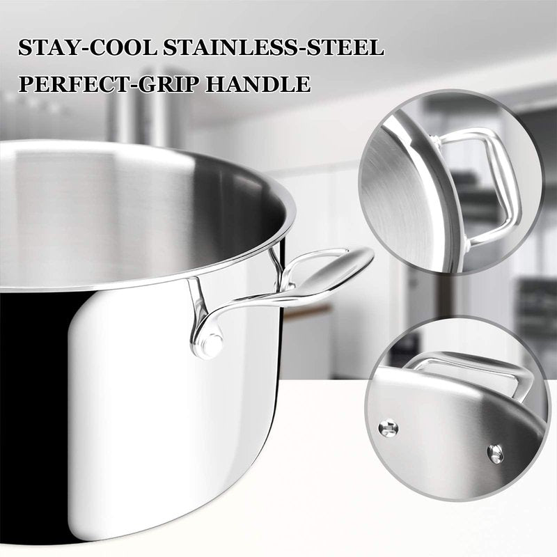 Duxtop 6.5 Quart Stainless Steel Stock Pot with Lid, 3-Ply Cooking Pot for Soup, Rice, Stew, Oven and Dishwasher Safe, Compatible with Induction, Ceramic, Halogen, Gas Stove
