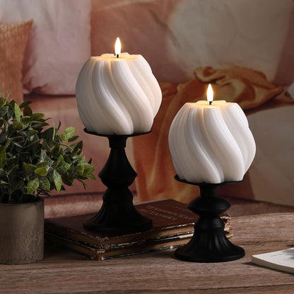 Girimax White Swirl Flameless Candles with Remote, Aesthetic Twirl LED Pillar Candle Housewarming Gift Home Shelf Decor 1 Pack