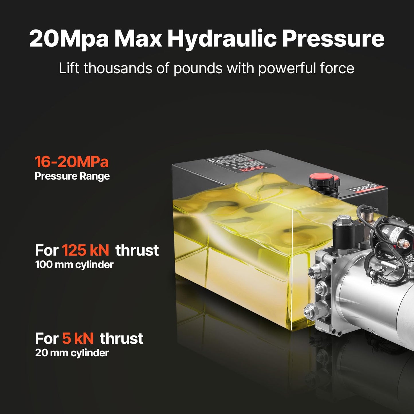 Mophorn Hydraulic Pump, 10 Quart Hydraulic Power Unit, Single Acting Hydraulic Pump, 12V DC Hydraulic Pump (Steel Reservoir, Single Acting, 3200 PSI) w/SAE#6 Connector for Dump Trailer Car Lifting