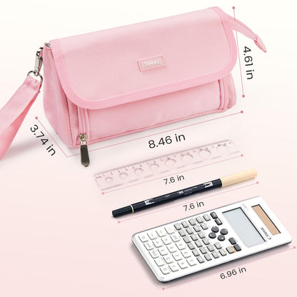 Sooez Super Large Pencil Case, Big Capacity Pencil Bag with 3 Compartments, Holds 100 Pencils, Cute Pencil Pouch with Zipper, Portable Stationery Pen Bag, Aesthetic School Supplies For Girls, Beige