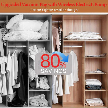 Vacbird Vacuum Storage Bags for Clothing Travel, 10 Pack Vacuum Bags with Rechargeable Cordless Air Pump(2 Large+4 Medium+4 Small), Compression Packing for Clothes Blanket Suitcase Luggage