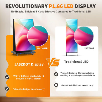 80" LED Digital Signage Display with Flight Case, P1.86 Foldable Spliceable LED Poster Screen Kiosk with Content Management System, WiFi/USB/HDMI for Events, Rentals & Commercial Use (Black, 2 Panel)