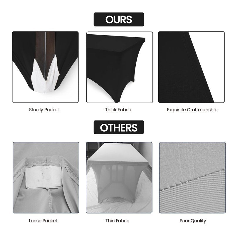 Utopia Kitchen 8FT Spandex Tablecloth [2 Pack, Black] 200 GSM Stretch, Fitted, Washable and Wrinkle Resistant Table Cloth Rectangle Cover for Trade Shows, Wedding, Parties [96Lx30Wx30H Inch]