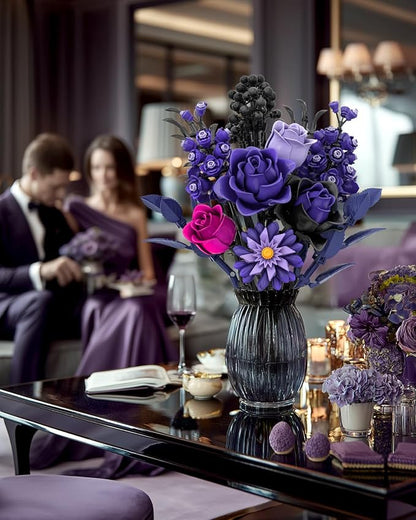 Purple Rose Bouquet Building Set Artificial Floral Building Toys for Gothic Home Decor Ideal Gift for Halloween &amp Christmas Compatible with Lego Flower Set for Adults Women and Teen Girls