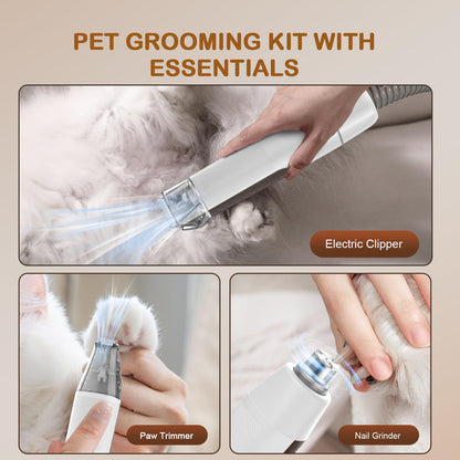 Ozumek Dog Grooming Vacuum, Dog Grooming Kit with Pet Clipper Nail Grinder, 3 Suction Modes Dog Brush Vacuum with 6 Pet Grooming Tools (Brown)