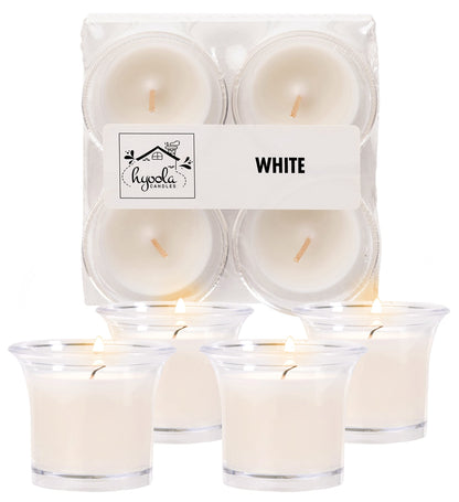 HYOOLA Clear Cup Scented Votive Candles - White - 12 Hour Burn Time - 4 Pack - European Made