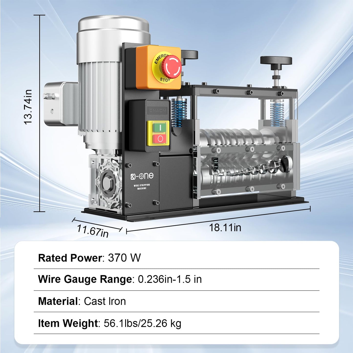 Wire Stripper Machine, Electrical Wire Stripping Machine, Wire Strippers Electrical for 0.06"-1.5" Copper Wire, 11 Channels 10 Blades,370W High-Speed Electric Wire Stripper (80 ft/min)-Grey