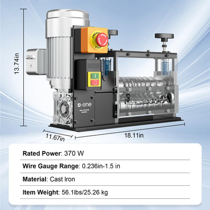 Wire Stripper Machine, Electrical Wire Stripping Machine, Wire Strippers Electrical for 0.06"-1.5" Copper Wire, 11 Channels 10 Blades,370W High-Speed Electric Wire Stripper (80 ft/min)-Grey