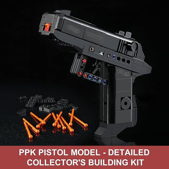 Walther PPK &amp MAC-10 Building Blocks Gun Sets Compatible with Lego Featuring 2 Guns Models Gift Ideas for Military Fans Kids 8+ &amp Adults