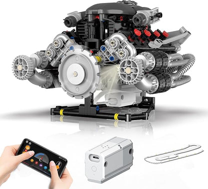 V8 Engine Model Kit that Works Visible Building Blocks Sets with APP Control Motor &amp LED Light Model Car Kits for Adults &amp Boys Kids 14+ Year Old (689 PCS)
