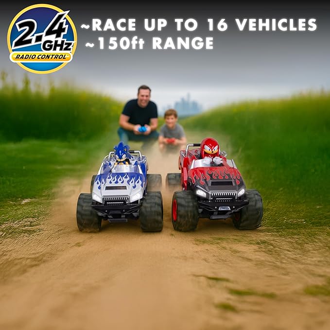NKOK RC Sonic Racing CrossWorlds Monster Truck Sonic Ready-to-Run 2.4GHz Remote Control Toy Turbo Boost Wheelie &amp Donut Action All-Terrain Off-Road Ages 6+ Fun Gift for Kids Toy Award Win
