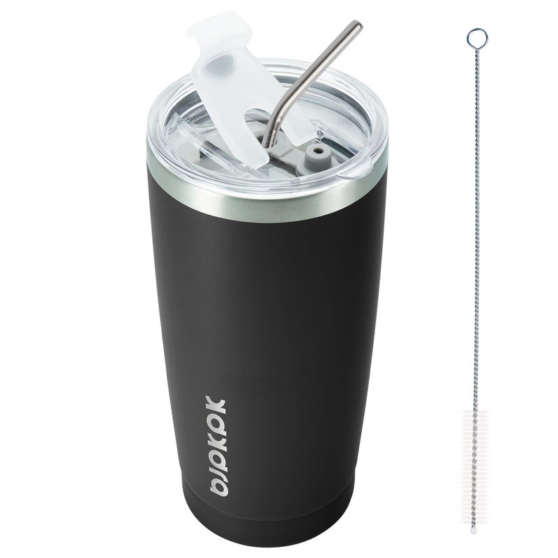 BJPKPK 20 oz Tumbler with Lid and Straw Insulated Travel Coffee Mug Reusable Stainless Steel Thermal Cups,Black