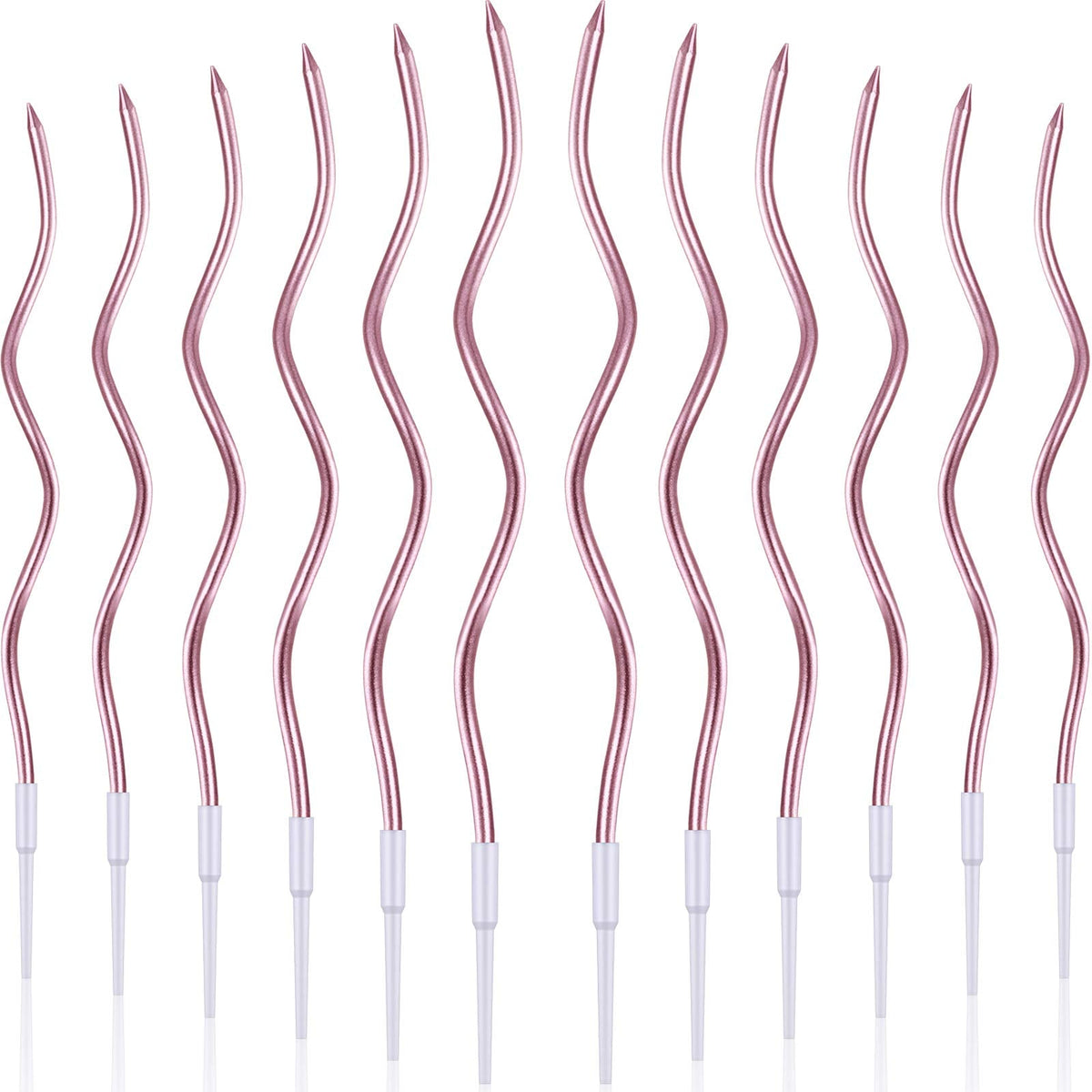 BBTO 12 Pcs Twisted Birthday Candles Spiral Metallic Cupcake Thin Long Cake Candles with Holders for Birthday Wedding Party(Rose Gold)