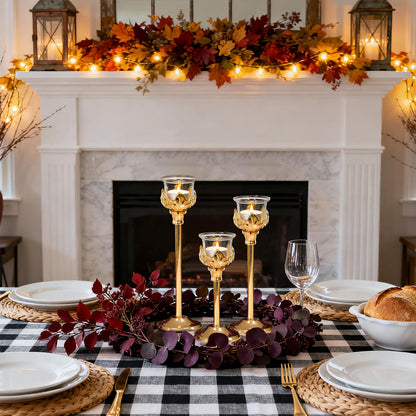 Set of 3 Metal Tea Light Candle Holder with 3 Glass Cups, 12/10/8 Inch Elegant Tealight Candelabra Centerpiece for Wedding Table Decor, Tiered Home Party Decoration (3, Gold)