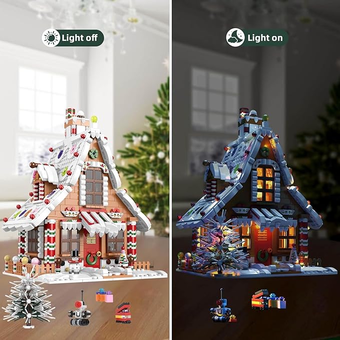 Christmas Gingerbread House Ornaments Building Set Toys with Led Light for Kids Boys Girls &amp Adults Christmas Decorations for Tabletop &amp Home Advent Calendar 2025 (1620 Pieces)