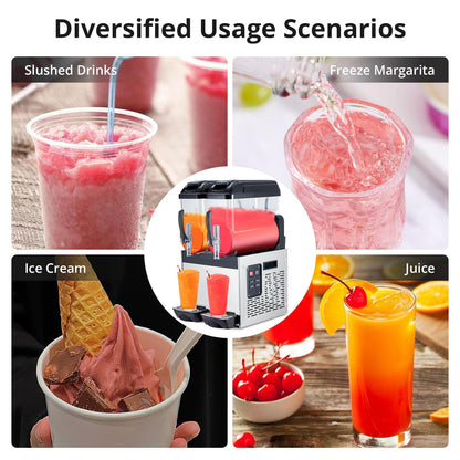 GarveeTech Black 12 L*2 700W Commercial Slushy Machine - Self-Cleaning Stainless Steel Frozen Drink Margarita Ice Cream Maker for Snow Melts, Cocktails - Ideal for Homes, Coffee Shops,and Restaurants