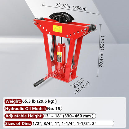 Hydraulic Pipe Bender, 12 Ton Manual Copper Pipe Bender, 90°-180° Adjustable Rollers Hydraulic Tubing Bender with 6 Dies for Steel Iron Metal Ratcheting