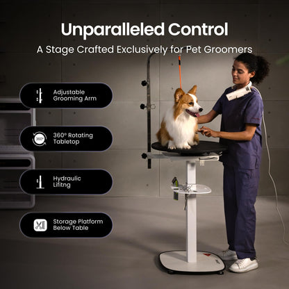 JirPet Dog Grooming Table, Elastic Comfort Surface with Pet-Friendly Design, Hydraulic Lift, Designed for Long-Term Use, Over 50,000 Lifts, 31in-45in Height Adjustable, Stable Base, Hair-Resistant