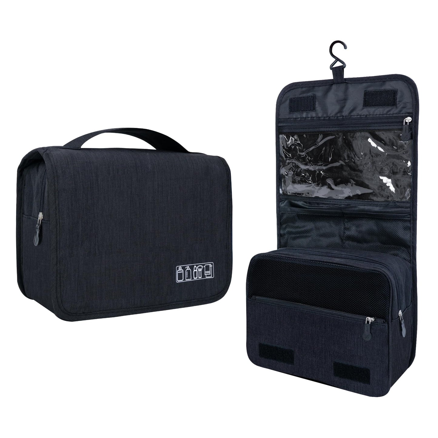 Lcsmaokin Large Capacity Toiletry Bag Travel Bag with Hanging Hook for Men and Women Waterproof Travel Cosmetic Bag Bathroom Storage Bag for Brushes Set,Full-Sized Shampoo,Toiletries,Accessories-Black