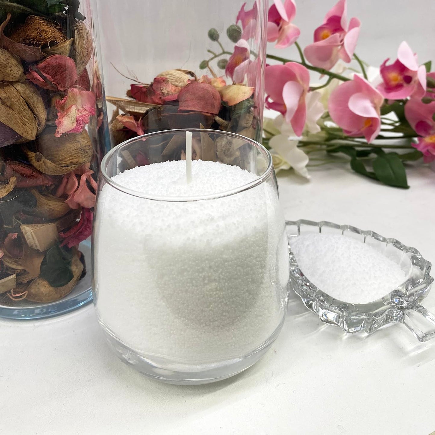 VITARIE Refillable Pearled Candle Sand 18oz, Unscented, 30 Cotton Wicks, 1.1lb Long Burning, Candle Making Kit, Pumpkin