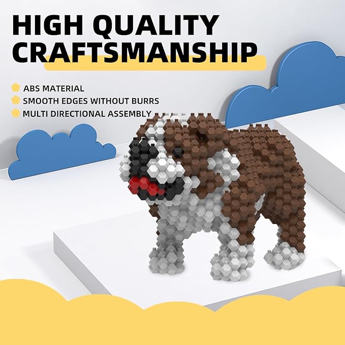 KADELE Cute Dog Building Animal Sets Extremely Challenging STEM Building Blocks Decor for Adults Kids Micro 3D Educational Toys for Boys Girls Ages 8 and UpBulldog