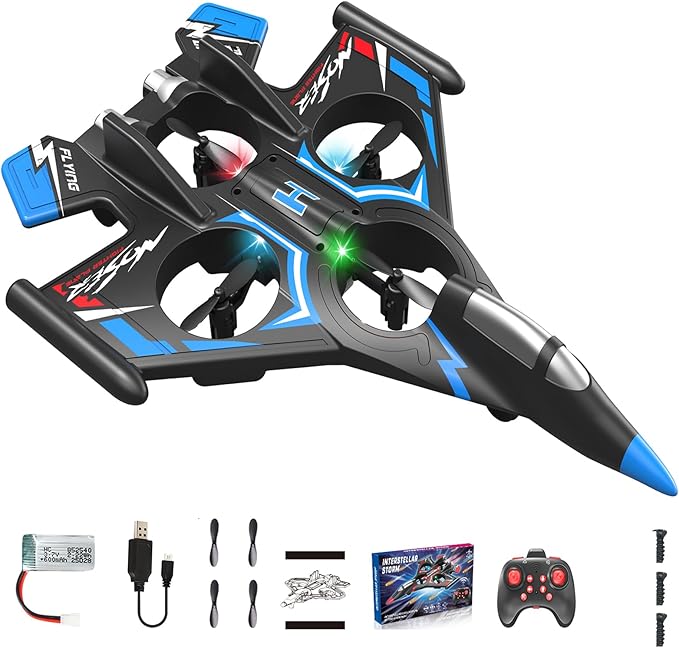 RC PlaneFoam Airplane Toy Drone Remote Airplane Foam Airplanes for Kids Airplanes for Kids Remote Control Helicopter for Boys 8-12360°Flip Fighter Jet with Light (Blue-B)
