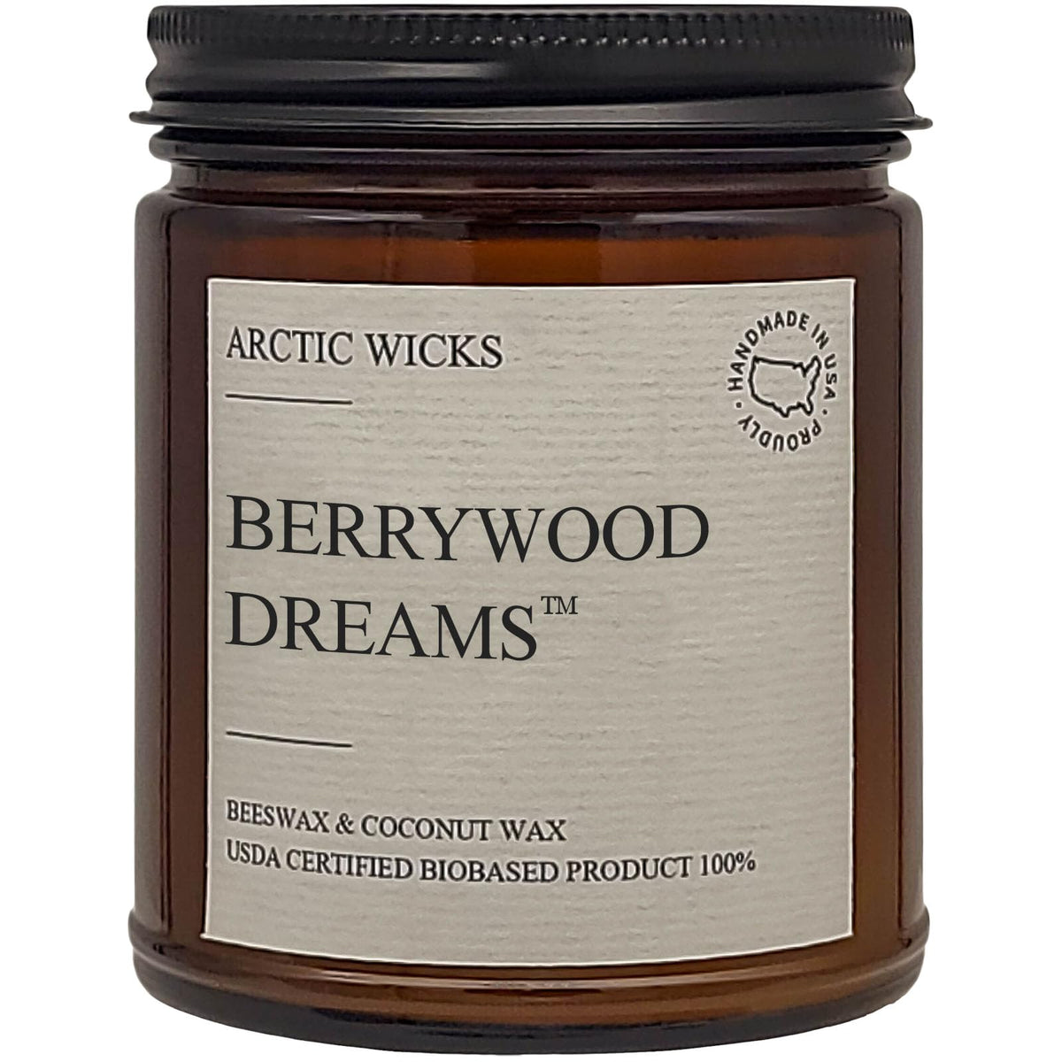 Arctic Wicks Scented Coconut Beeswax Candles | Coconut Beeswax Non Toxic Candle 9oz Amber | Farmhouse Candles Non-Toxic Clean Burn 100% USDA Certified Biobased (Berrywood Dreams)