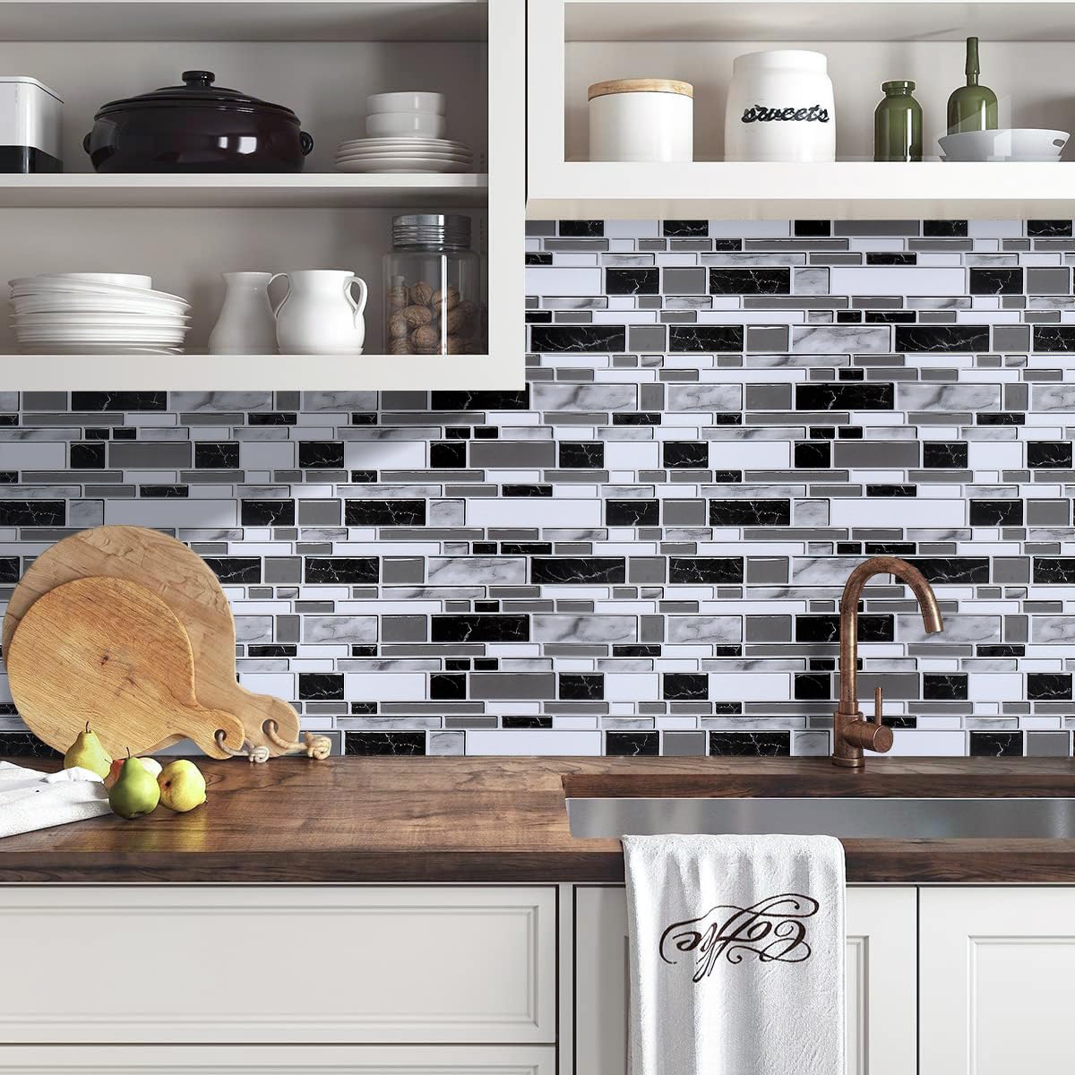 Livebor Peel and Stick Kitchen Wallpaper Backsplash Wall Paper for Kitchen 11.8inch x 78.7inch Backsplash Tiles Wallpaper Peel and Stick Waterproof Countertop Contact Paper for Bathroom Cabinet