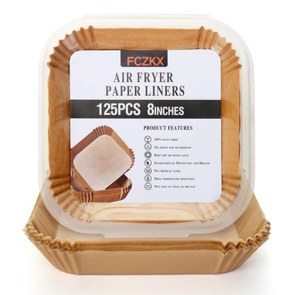 Air Fryer Paper Liners 125Pcs 8-inch Non stick and oil resistant square lined air fryer parchment paper easy to clean, durable, food grade - suitable for air fryers, ovens and microwaves (Square)
