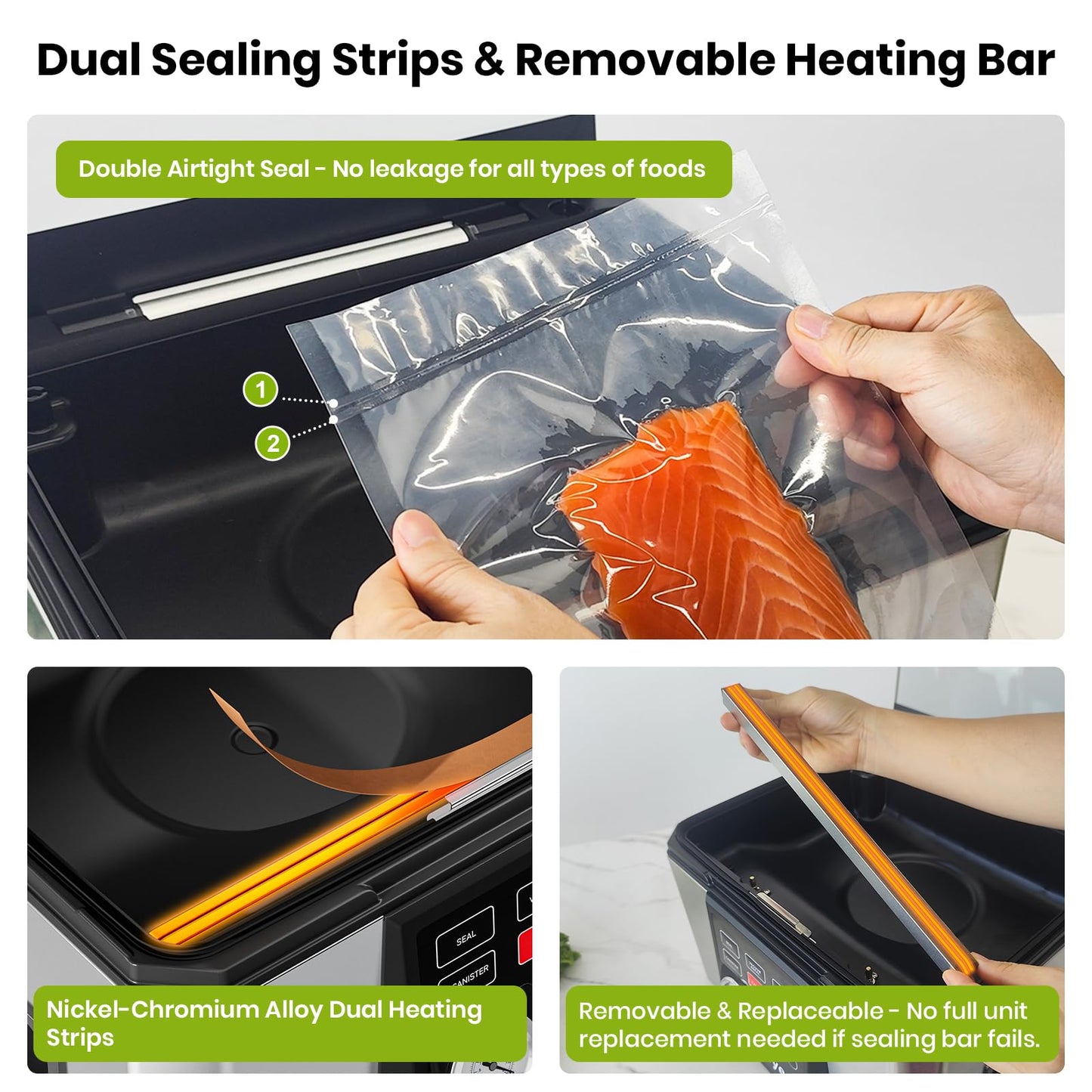 Gasbye Chamber Vacuum Sealer – 5.3QT Large Chamber, Replaceable 11.5" Sealing Bar with Double Seal, Perfect for Meats, Soups, Sauces & Liquids, Includes 30 Pre-Cut Vacuum Bags, Stainless Steel