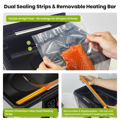 Gasbye Chamber Vacuum Sealer – 5.3QT Large Chamber, Replaceable 11.5" Sealing Bar with Double Seal, Perfect for Meats, Soups, Sauces & Liquids, Includes 30 Pre-Cut Vacuum Bags, Stainless Steel