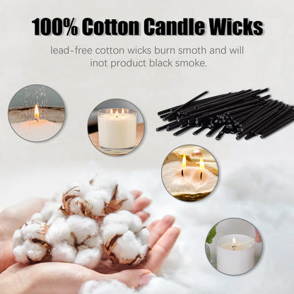 Pearled Candle Cotton Wicks 50-Pack for Sand Candles Making - 2Inch Metal-Free and Lead-Free Refill Sand Wax Wick for Candle Making DIY (Black)