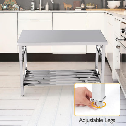 GlowSol Stainless Steel Prep Table 48 x 24 Inch, NSF Commercial Heavy Duty Stainless Steel Work Folding Table with Undershelf, Kitchen Island, Laundry Folding Table, Outdoor Cooking Table, Silver
