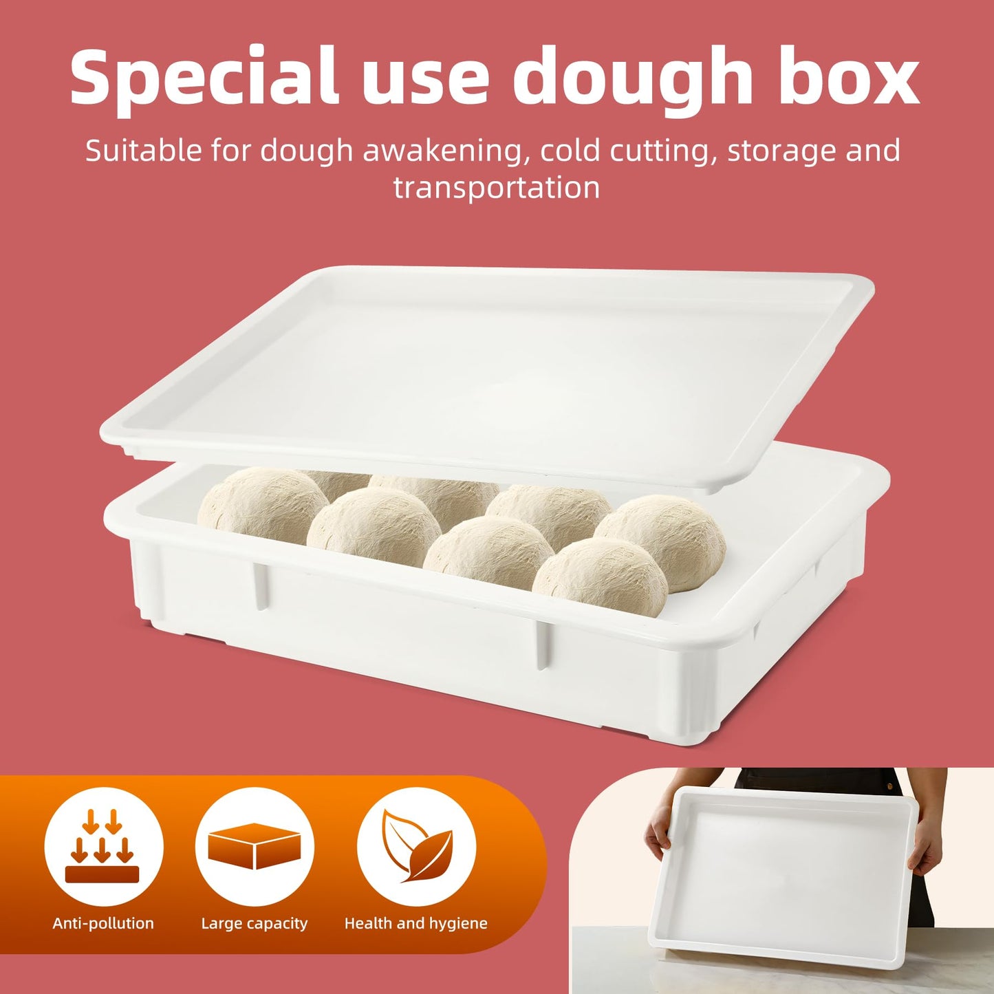 SHUNYILONG Pizza Dough Proofing Box 5-Piece Set - Stackable Dough Boxes with Lids (17.84" D x 12.8" W x 7.8" H) & Bakery Storage Containers for Bread, Sourdough - Commercial Food Prep