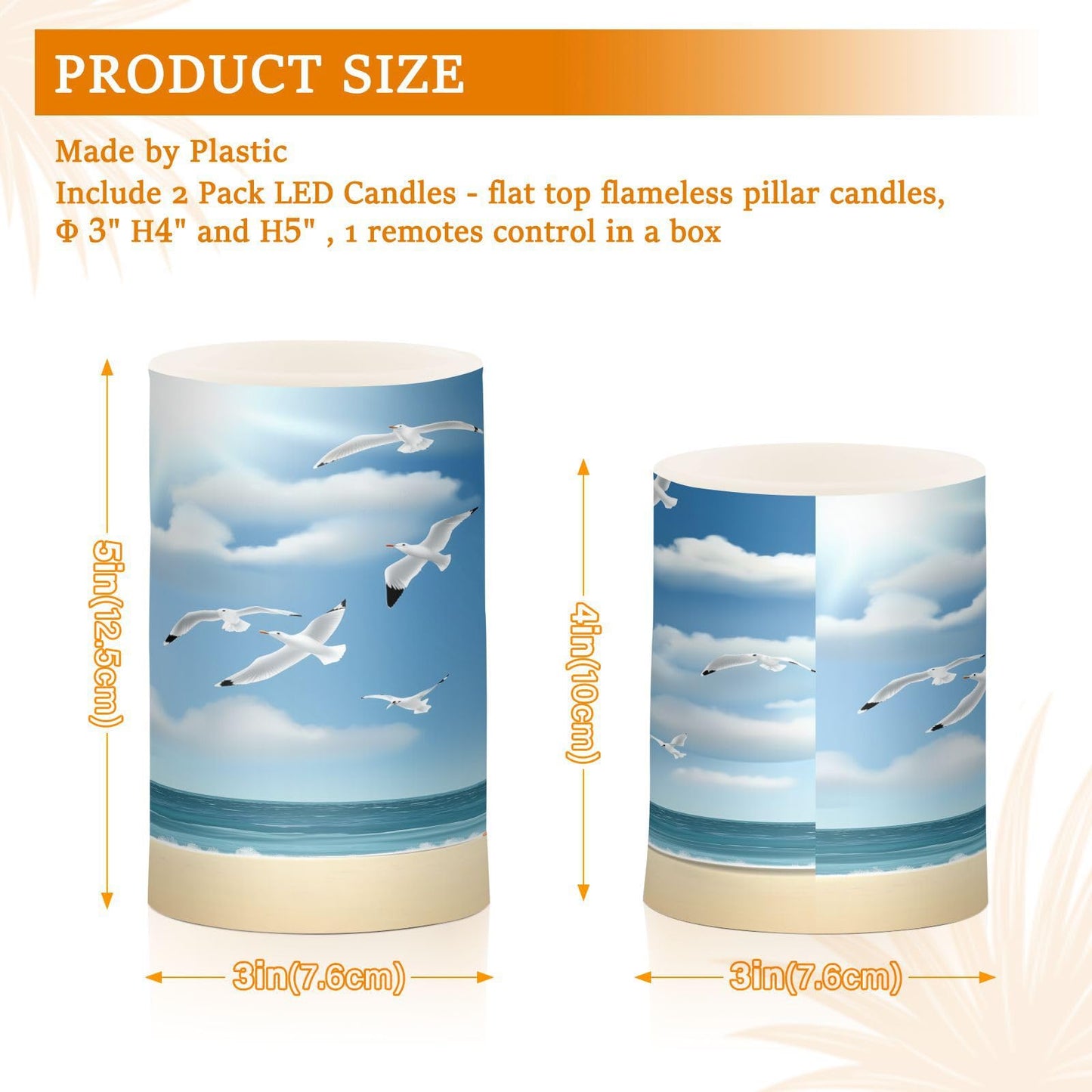 WEVIBOFU Lighthouse Seagull Beach Flickering Flameless Candles LED Battery Operated with Remote Timer Pillar Candles for Home Birthday Wedding Christmas Decor, Set of 2
