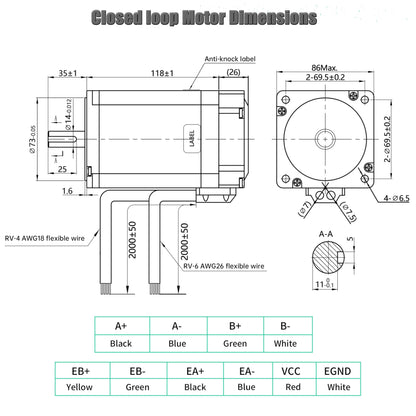 XUNKUNER Nema 34 Closed Loop Stepper Motor 8.5Nm with HBS86H V4 Driver Kit, 2-Phase 1.8° Hybrid Servo Motor, 6.0A 18-80VAC Closed Loop Driver, 1000CPR Encoder 51200 Microsteps for CNC