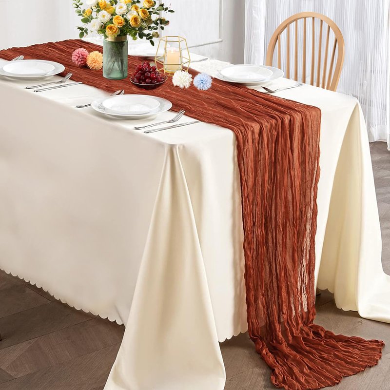 DREAMBOAT 8 Pack Terracotta Cheesecloth Table Runner 10Ft 35x120 Inch Boho Gauze Table Runner Rustic Cheese Cloth Long Table Runner for Wedding Baby Bridal Shower Birthday Party Decorations