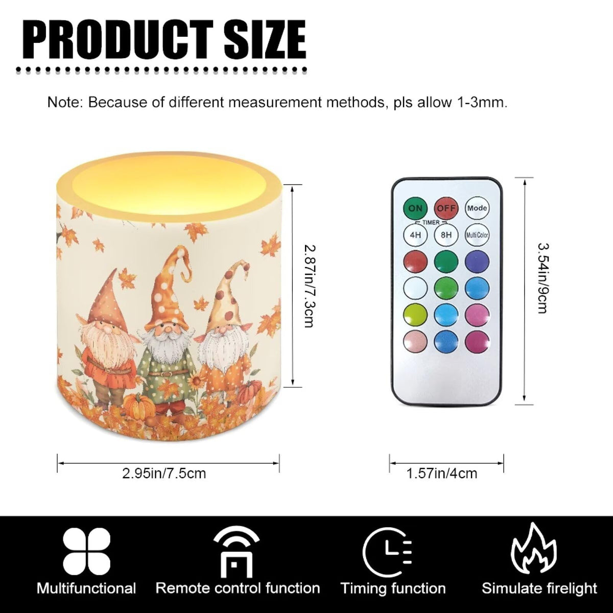 Cozeyat Fall Gnome LED Candles Set of 4 Battery Powered Flameless with Remote Timer Flickering Flame Waterproof for Home Garden Beach Table