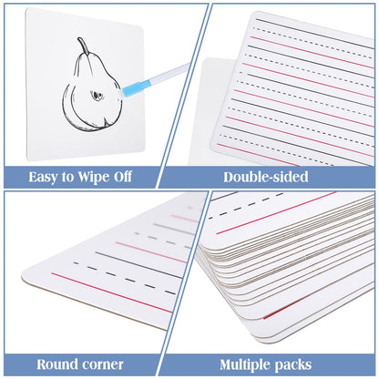 ReliThick 200 Pcs Lined Dry Erase Board with Markers 9 x 12 Double Sided Whiteboards Dry Erase Lapboards with Lines Ruled Writing Board Handwriting Practice