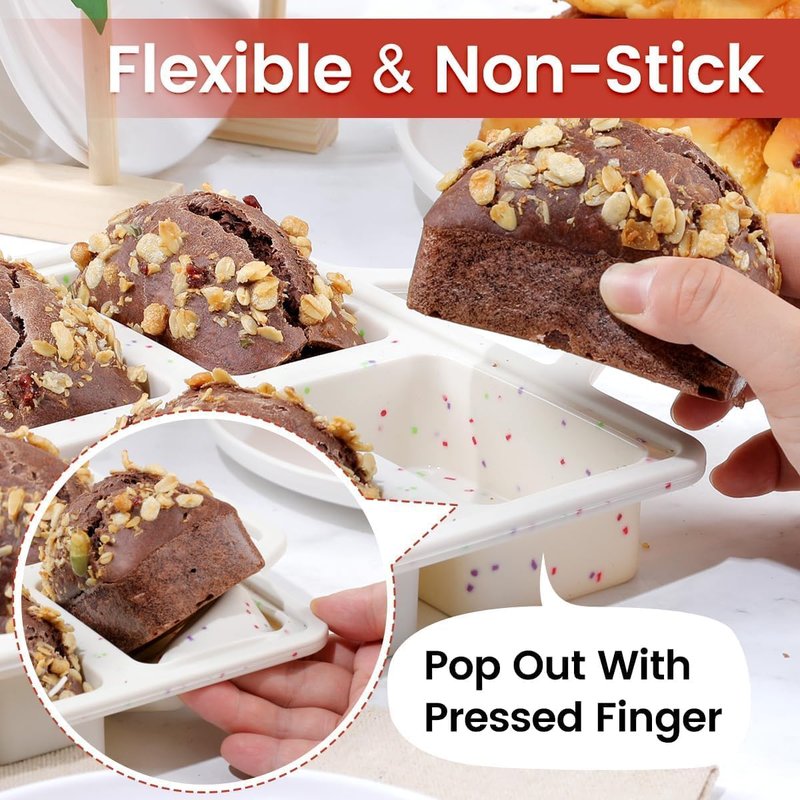 Mini Loaf Pan, Metal Reinforced Silicone Mini Bread Loaf Pan Nonstick Cornbread Pan 8 Cavities Silicone Molds for Baking Bread, Loaf, Meatloaf, Brownie, Butter