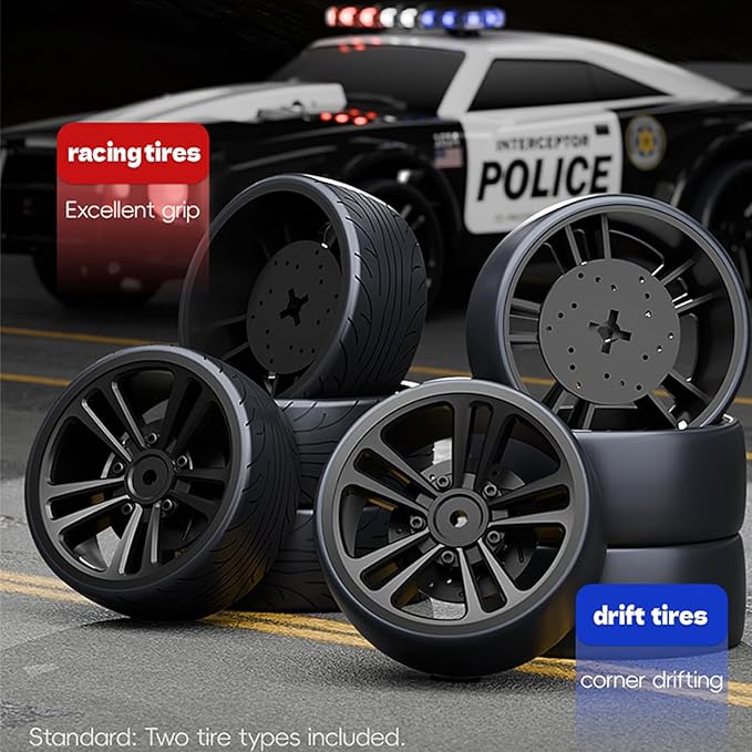 SG1614 RC Drift Car 2.4GHz 1:16 Scale 4WD High Speed Remote Control Cars Drift Police Car Model Equipped with Cool Lights and Drift Tires