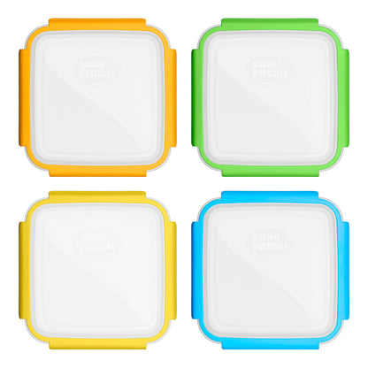 Snap Fresh - 4 Pack of Fun Size Leakproof Sandwich Containers - Reusable, BPA Free Sandwich Boxes. Airtight Seal. Also Great for Salads, Snacks, Fruit, Treats and Food Storage.