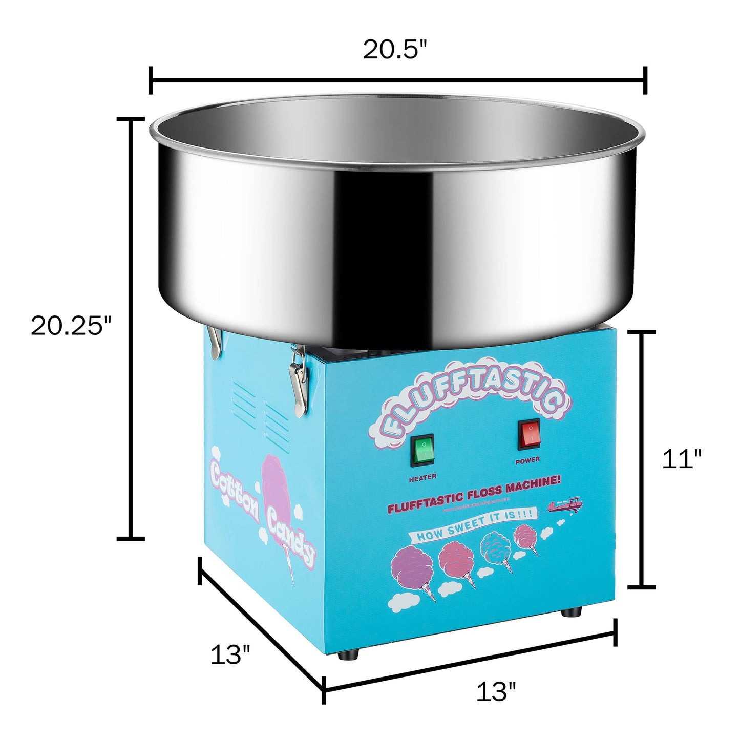 Cotton Candy Machine - 1000W Flufftastic Floss Maker with Stainless-Steel Pan - Cotton Candy Maker Machine and Sugar Scoop for Home Carnival Birthday Party or Festival by Great Northern Popcorn (Blue)