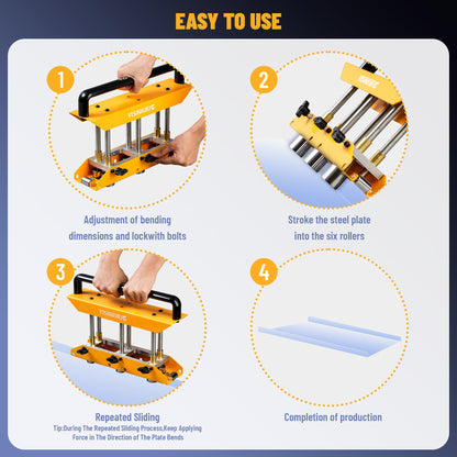 Large Sheet Metal Bend,Three-Station Edge Roller Bender,0-90° Bending Angle Bending Metal Roofing Materials,Adjustable for Making 5/8" to 4" (16 to 102 MM) Bends in 29 to 22-Gauge Steel