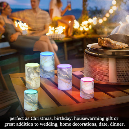 ALAZA White Grey Gold Marble Textures Flameless Candles, LED Pillar Candles with Remote Timer, Battery Operated Candles Set of 2
