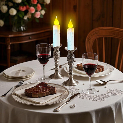 Flameless Short Taper Candles Battery Operated with Timer,4.75 Inch White LED Candlesticks Flickering Dinner Candle for Christmas Halloween Decorations,Set of 2 PCS