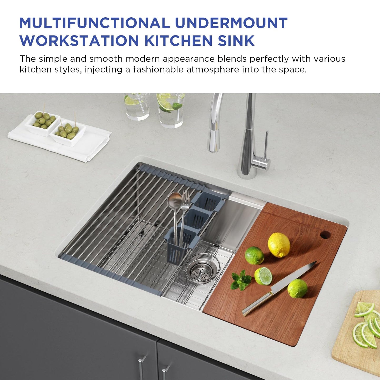 Cozzivita 32in Undermount Workstations Kitchen Sinks - 11 Gauge Stainless Steel Sink 10inch Deep Worktation Sink with Cutting Board and Accessories