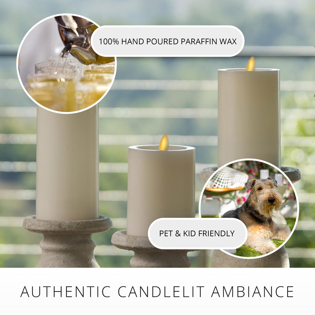 Luminara - Flameless LED Battery Operated Flickering Pillar Candles - Pearl Ivory - Pack of 1-3x6.5 - Realistic Moving Flame Real Wax Indoor/Outdoor