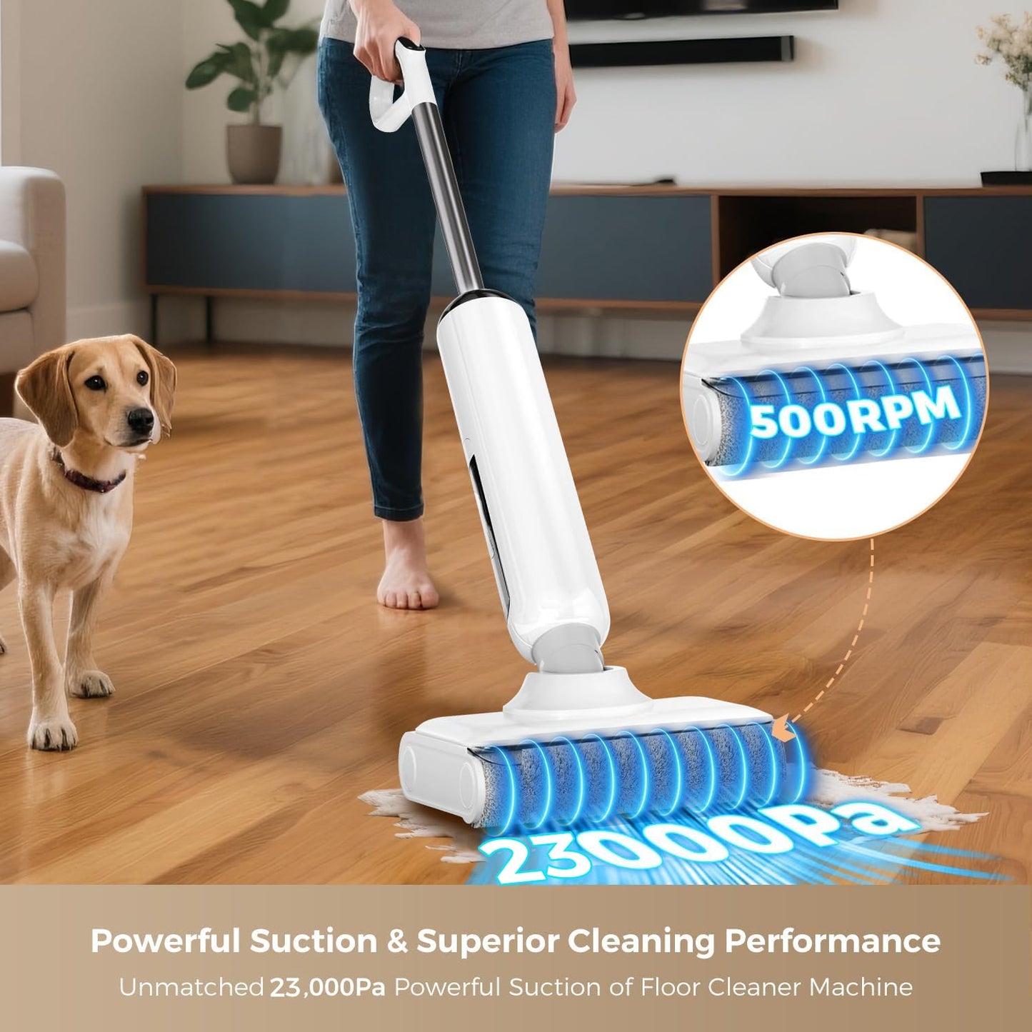 HABIUBIU Wet Dry Vacuum Cleaner Cordless, 23000Pa Mop Combo, 45min Runtime, 180° Lay-Flat, Self-Cleaning, LED & Voice, for Hard Floors & Pet Hair